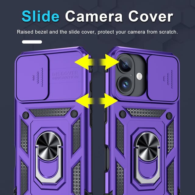 Detalle de Janmitta Case for iPhone 14 & iPhone 13 with Slide Camera Lens Cover, Kickstand & Tempered Glass Screen Protector (Purple)