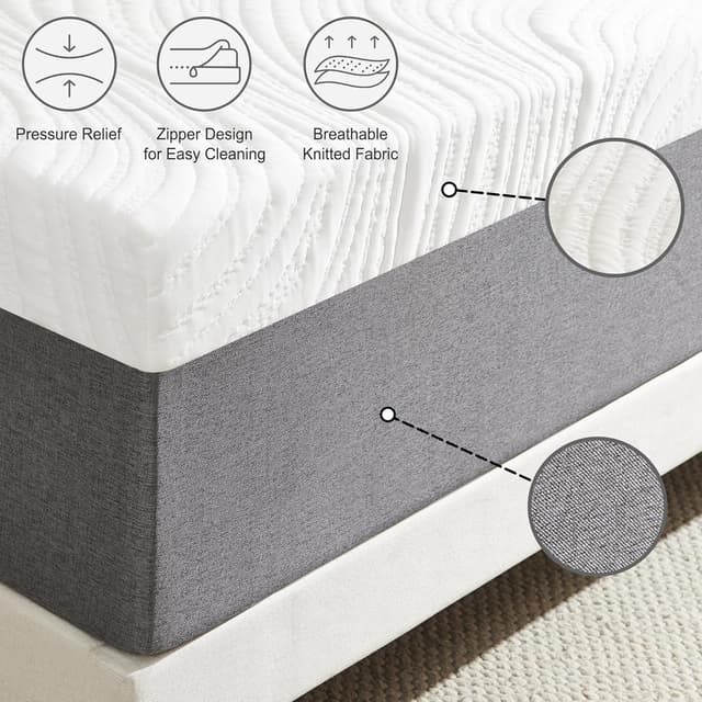 Detalle de Twirest 15cm Single Mattress with Gel Memory Foam, Anti-mite Cover & Removable Cover (90x190x15cm)