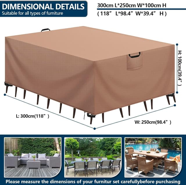 Detalle 2 de Aujink copertura tavolo esterno impermeabile in tessuto Oxford 420D kaki (300x250x100 cm)