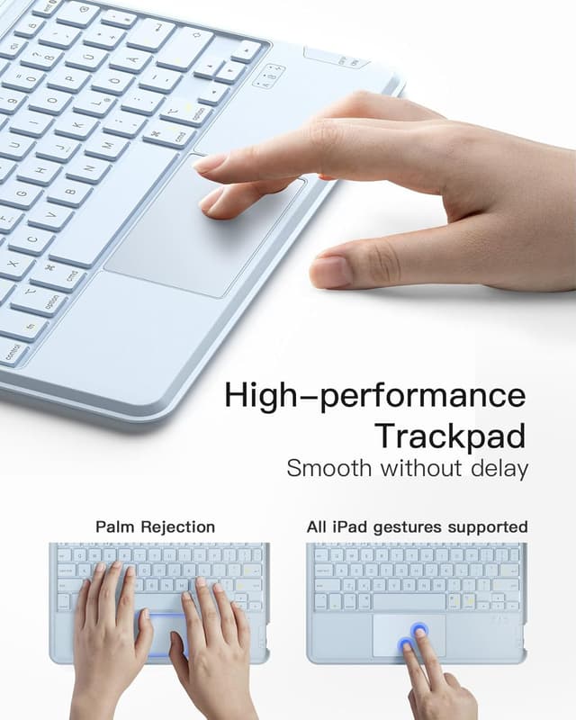 Detalle 2 de Inateck Tastatur-Hülle für iPad (A16 11 Zoll & iPad 10. Gen 10,9 Zoll, QWERTZ) mit Touchpad und 7-farbiger Beleuchtung – KB04112