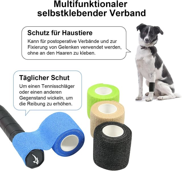Thumbnail 6 de Selbstklebender Verband, 12 Rollen (5 cm x 4,5 m) elastische Fixierbinde mit Haftbandage – weiß, für Sport & Erste Hilfe