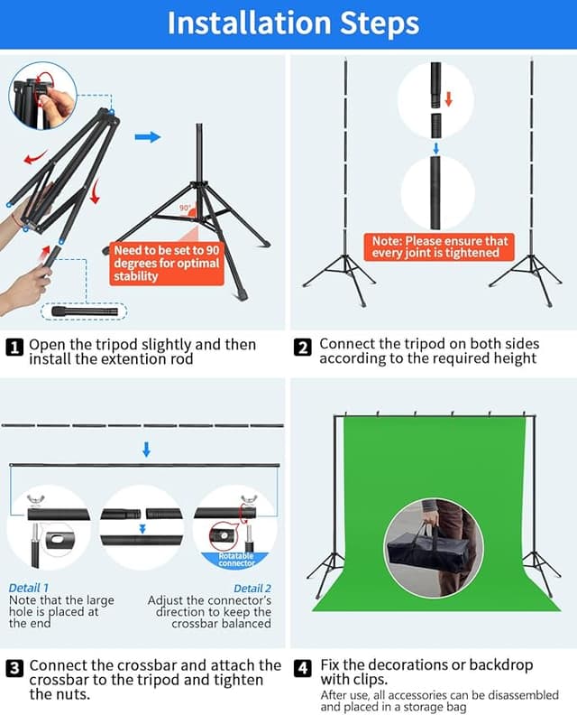 Thumbnail 4 de Hemmotop Backdrop Stand 10x8ft adjustable photography backdrop kit 🎥