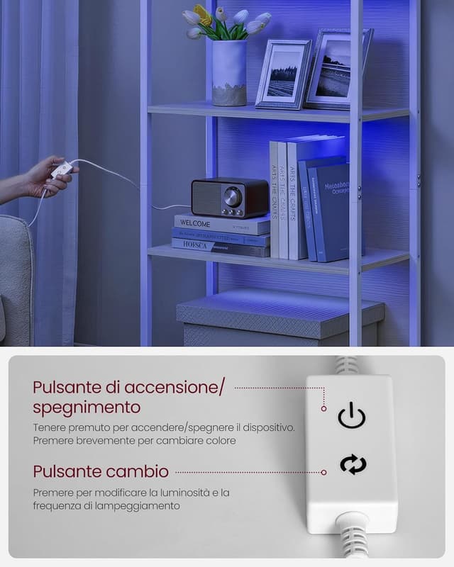 Thumbnail 4 de VASAGLE scaffale a 6 ripiani con luci LED dimmerabili LLS120LL01, beige naturale