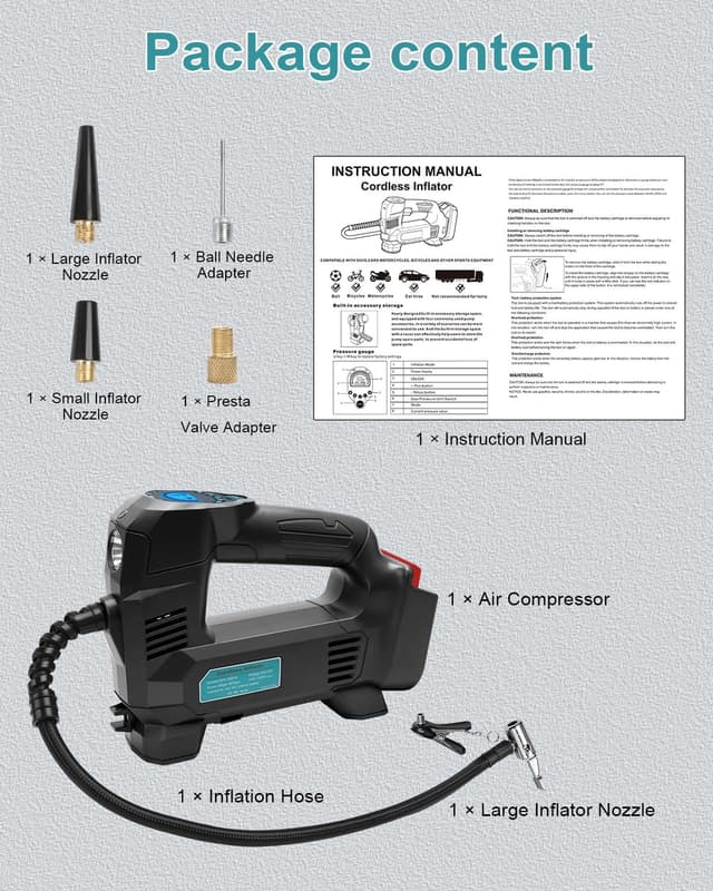 Thumbnail 6 de Waitley Akku-Luftkompressor für Bosch 18V Akkus (max. 11 bar) mit digitalem Manometer – für Auto, Motorrad, Fahrrad & Bälle