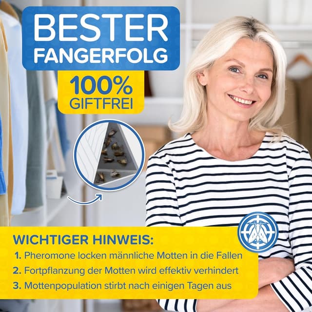 Detalle 2 de Patronus Kleidermottenfalle (6 Stück) – geruchlose Pheromon-Klebefallen für den Schrank