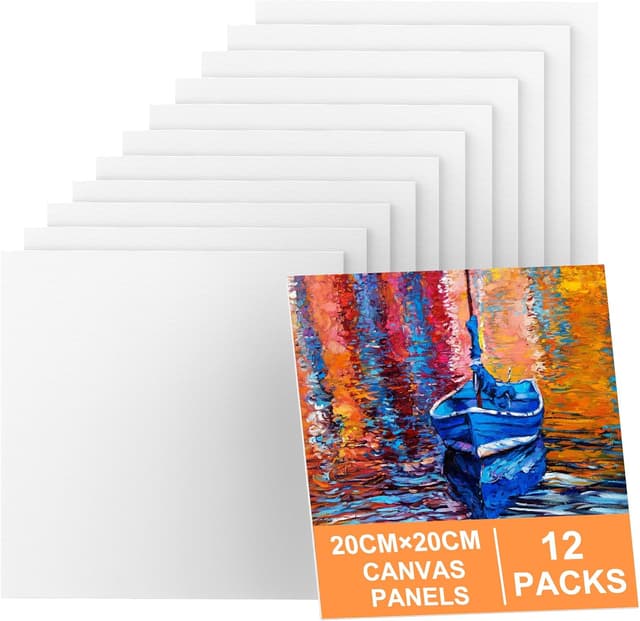 Detalle de Koncci Canvas for Painting 20 x 20cm (12-pack) – acid-free cotton small canvases for acrylic, oil and water media