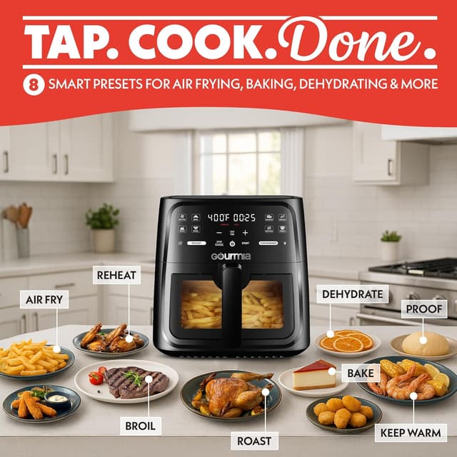 Detalle 2 de Gourmia 8 Qt Air Fryer with 8 Presets and Digital Display (FryForce 360° Technology)