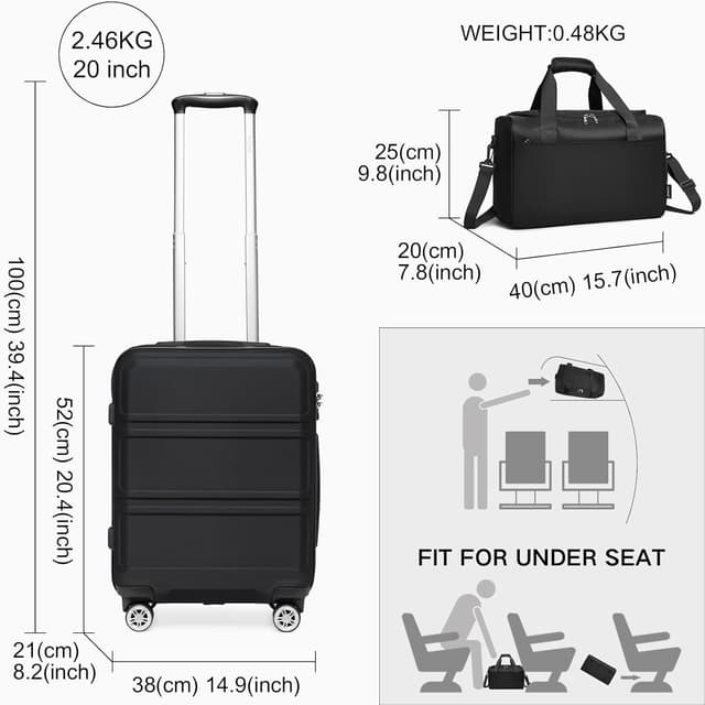 Detalle de KONO set da 2 valigie: trolley rigido ABS 55 cm + borsa da viaggio Ryanair 40x20x25 con lucchetto TSA