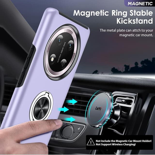 Detalle de LeYi phone case for Honor Magic7 Lite 5G (Purple) with invisible metal ring stand & camera lens protectors