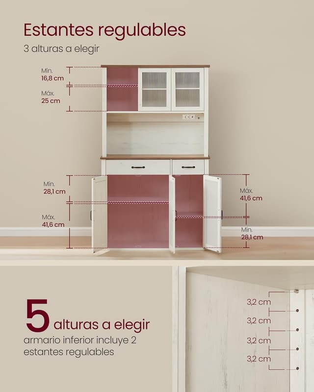 Thumbnail 5 de VASAGLE BBK391W02 Armario de cocina 39,5x106,5x180,6 cm