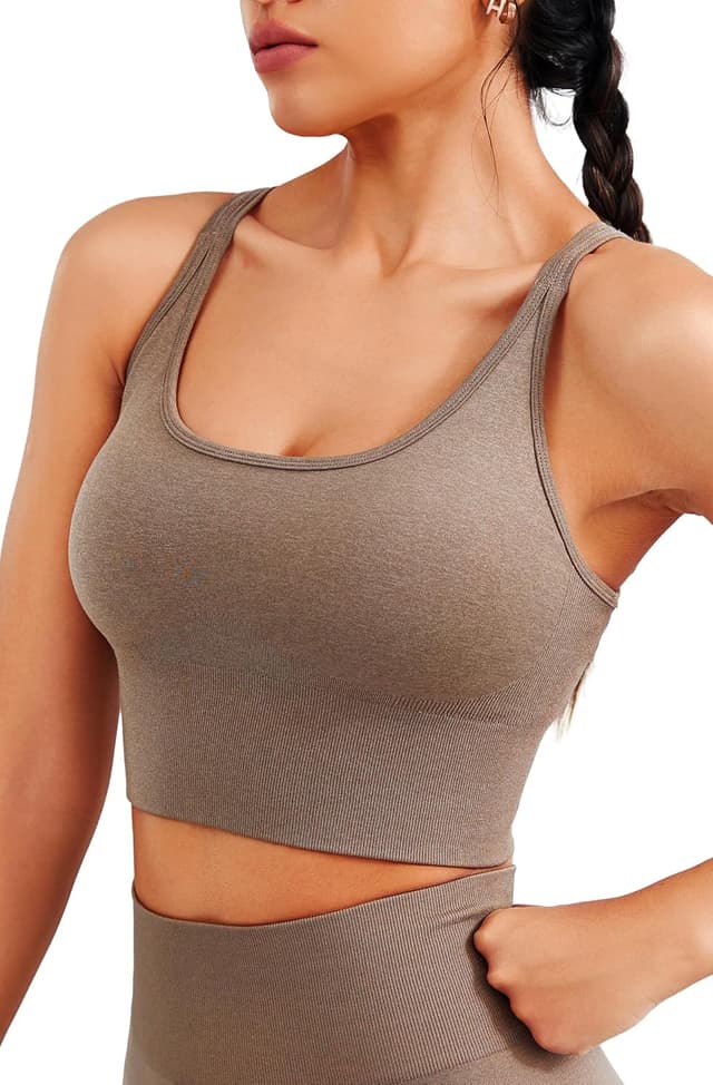 Detalle de JOYSPELS Women’s Seamless Longline Sports Bra with Slim Cross-Back Straps (Removable Pads)