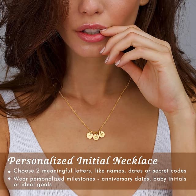 Detalle de TINGN Gold Damen Herz Halskette mit zwei Buchstaben – 14K Gold vergoldet, personalisierte Geschenkidee