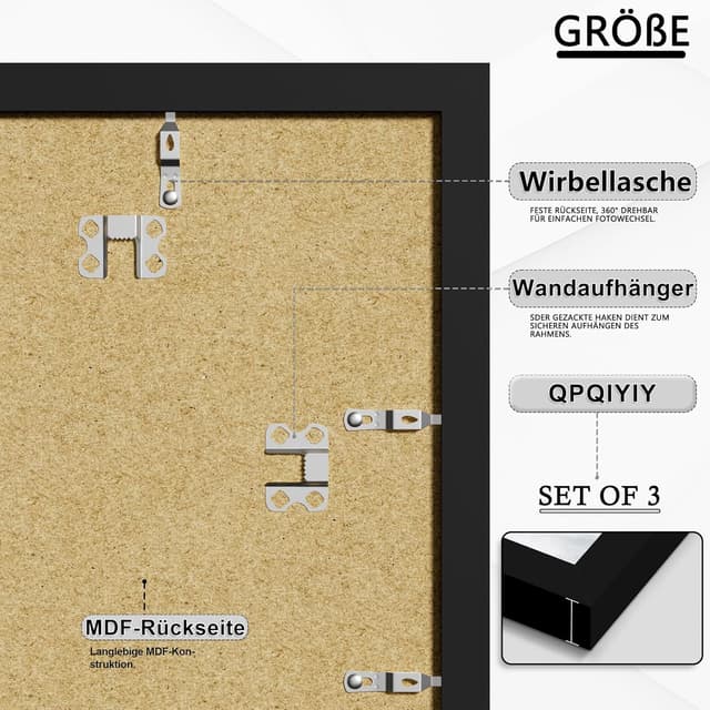 Thumbnail 2 de QPQIYIY Bilderrahmen 40x50 cm 3er Set Schwarz