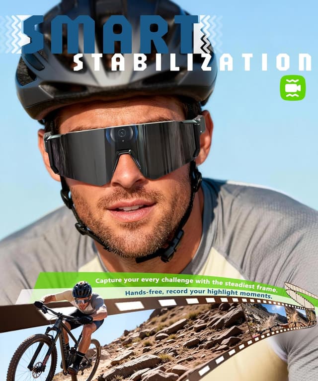 Detalle 2 de GLOSSIA V06 Smart Glasses for Men (Sport AI Camera, EIS+Gyro Stabilization, Polarized Lenses, ChatGPT)