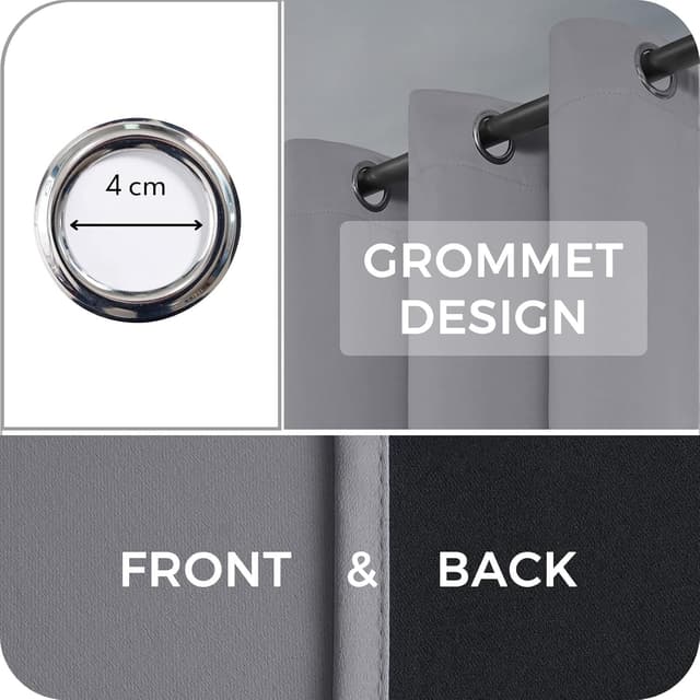 Detalle de MRTREES Rideau occultant thermique en polyester, gris clair, 140×225 cm (lot de 2, œillets)