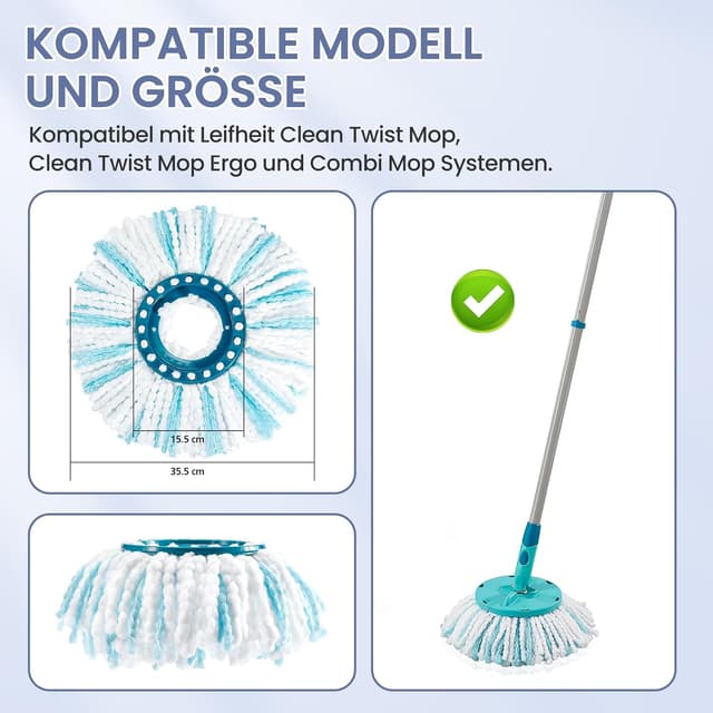Detalle 2 de 4er-Set Bodenwischer-Ersatzbezüge für Leifheit Clean Twist Disc Mop Ergo/Clean Twist Disc Mop (Ersatzteil 52115)