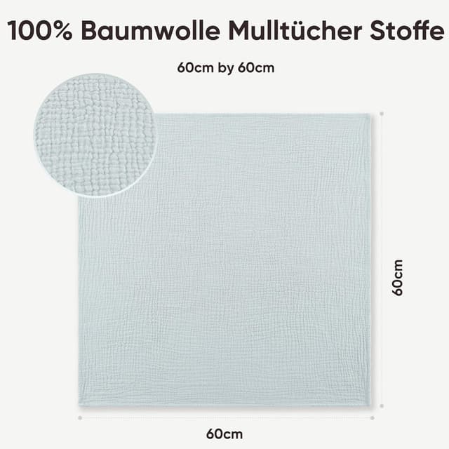 Thumbnail 2 de Bearmoss Moltontücher Baby Musselin-Spucktücher aus 100% Baumwolle (3er Set, 60x60 cm) – Blaue Wolke
