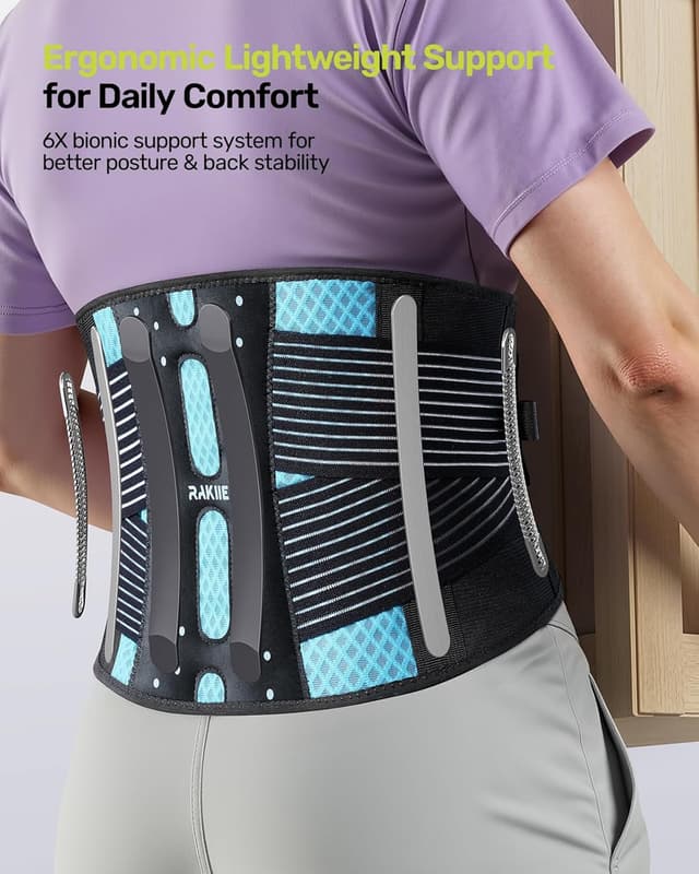 Detalle 2 de Rakiie Slim Back Brace for Lower Back Pain Relief (Lightweight, Breathable) — Sky Blue, XL