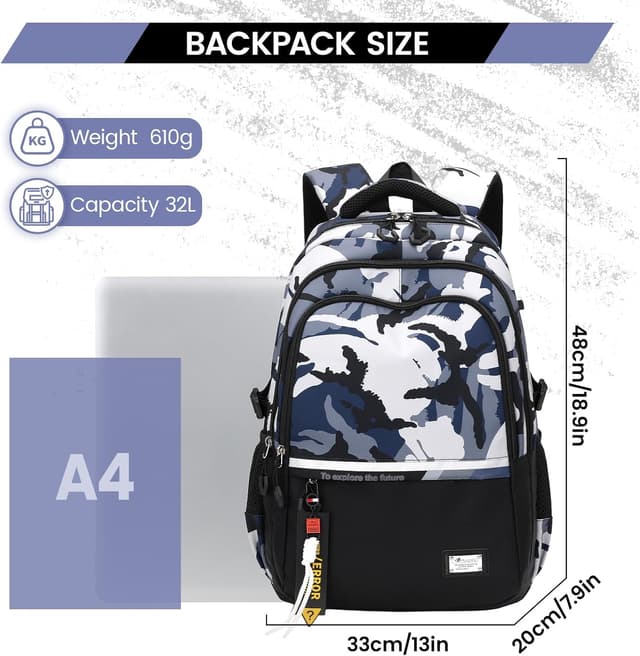 Detalle de Amythe Zaino Scuola Superiore e Media per Ragazzi con PC 16 pollici, 32 litri – Nero