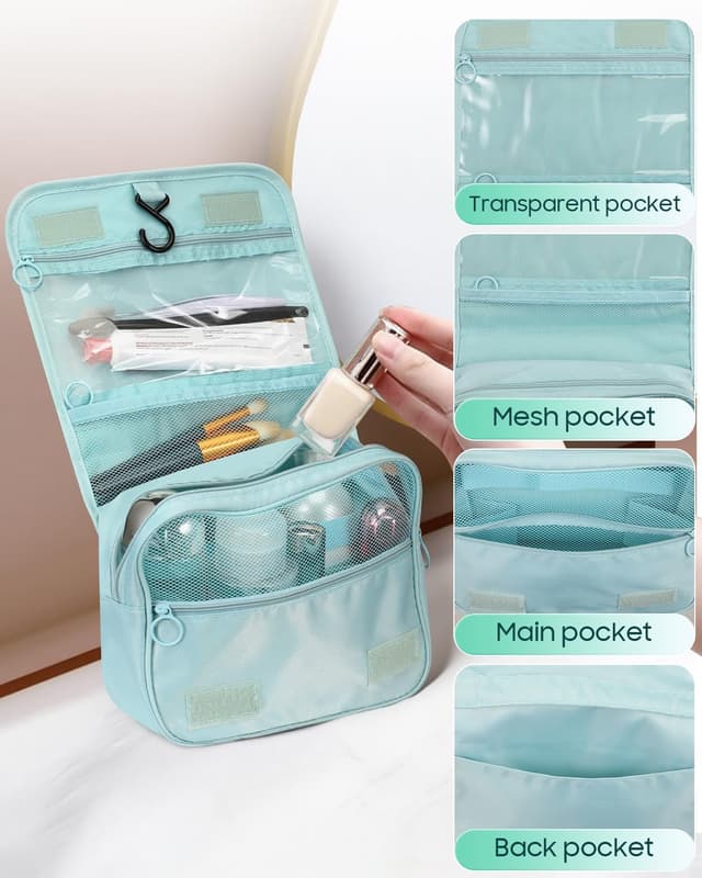 Detalle de FINPAC Kulturbeutel zum Aufhängen – transparente Waschtasche mit Haken, leicht & mit Fächern