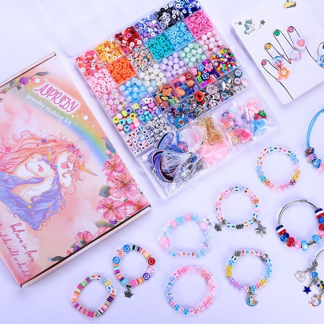 Detalle de AIPRIDY 3200-Piece Girls Bracelet Making Kit (Unicorn/Mermaid Clay Beads), DIY Jewelry Craft Set for Ages 5–12