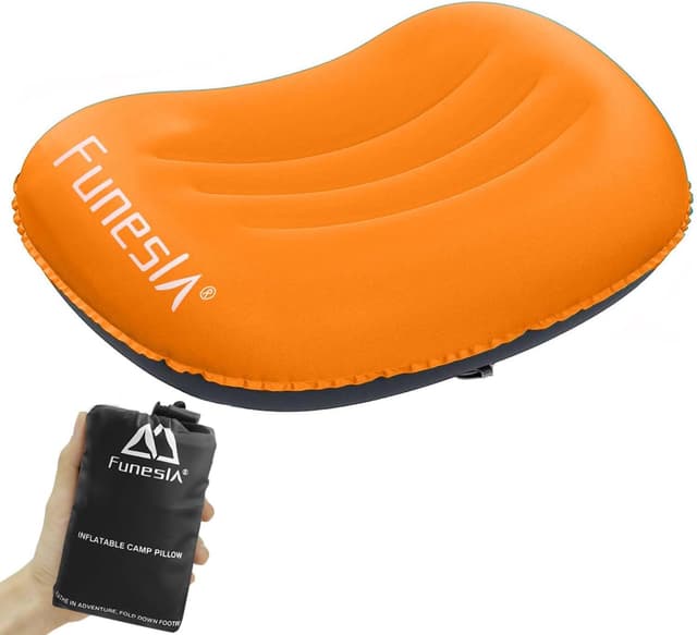 Detalle de Funesla Camping Pillow Inflatable (Compressible, Lightweight) – Backpacking, Hiking & Travel Pillow, Beach-Orange
