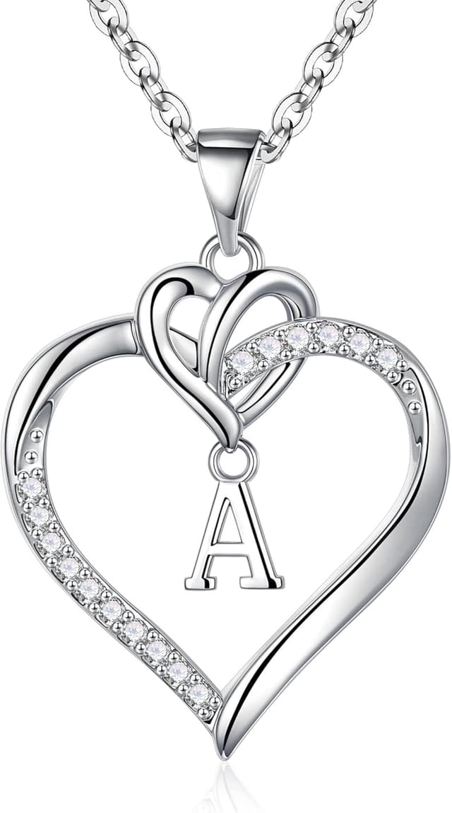 Detalle de TINGN collana con iniziali a cuore A-Z placcata oro 14K con ciondolo zirconi, 45 cm