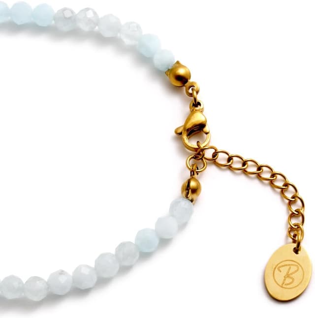 Detalle de BERGERLIN Echtes Naturstein Perlenarmband mit Aquamarin & 925 Sterling Silberperle (geprüft in Deutschland)