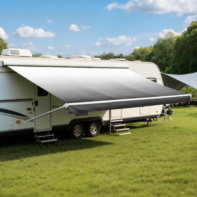 Detalle de GEARMEISTER 19FT RV Awning Fabric Replacement (Black Fade, 18'2"), Heavy-Duty 4-Ply Vinyl Canopy Material