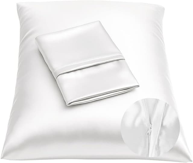 Detalle de BLISSFORD Satin Pillowcase with Hidden Zipper (Set of 2) — White, Standard Size