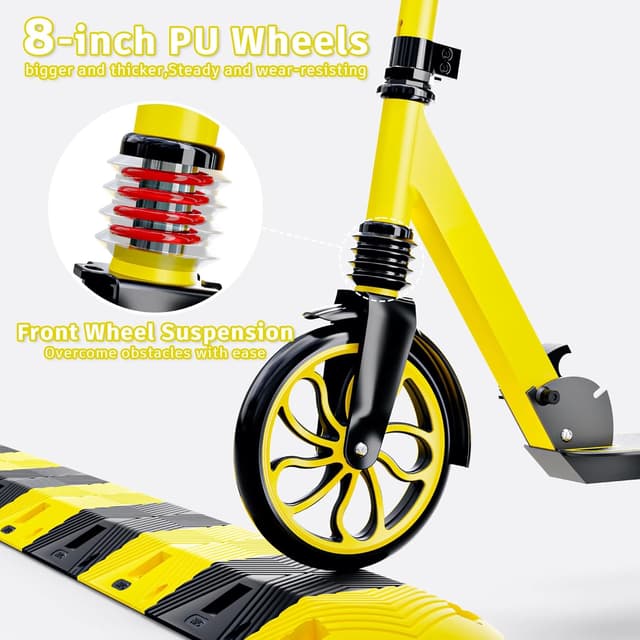 Detalle 2 de PHOEROS Tretroller für Kinder 6–12 Jahre, Jugendliche & Erwachsene – faltbar, 3-fach höhenverstellbar mit Stoßdämpfung