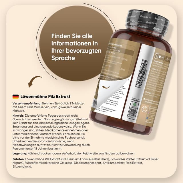 Detalle 2 de WeightWorld Löwenmähne 365 Tabl. 2000mg 🧪