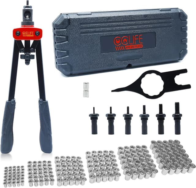 Detalle 2 de CCLIFE Rivettatrice professionale manuale con doppia impugnatura ergonomica e 240 dadi per rivetti (M3–M10)