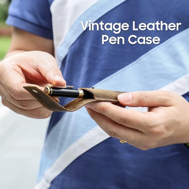Thumbnail 6 de CONTACTS Handmade Genuine Leather Pen Case – Vintage pen pouch holder