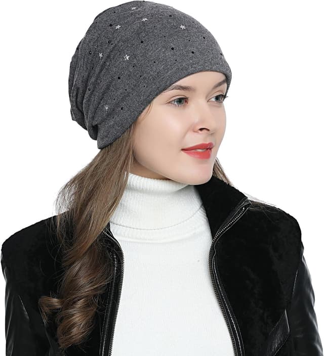 Detalle de DonDon Bonnet Femme Hiver Slouch Beanie doublé avec étoiles