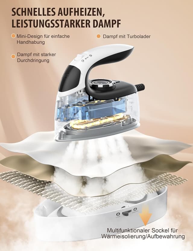 Detalle de Sundu Reisebügeleisen & Steamer Dampfglätter 2-in-1 mit Keramikplatte, 30 g/min und 5 Bügelmodi