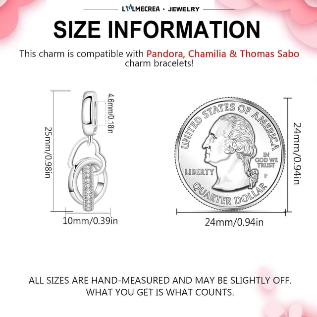 Detalle de LMLMECREA Charm-Anhänger aus 925 Sterling Silber für europäische Armbänder – Herz-Modell im Geschenkset