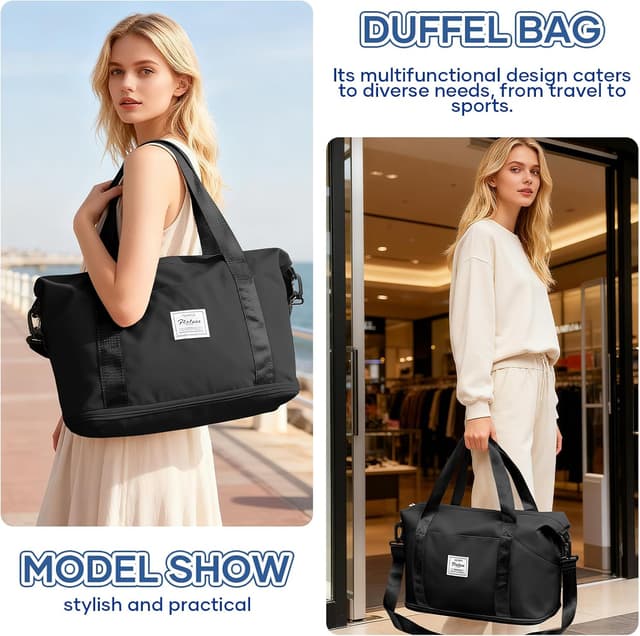 Detalle de Reisetasche Damen Sporttasche 40x20x25 Ryanair Handgepäck 35 l F1-Schwarz – Weekender & Wickeltasche fürs Training