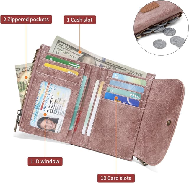 Detalle de SENDEFN Women’s Cow Print Vegan Leather RFID Bifold Purse with Zipper Coin Pocket