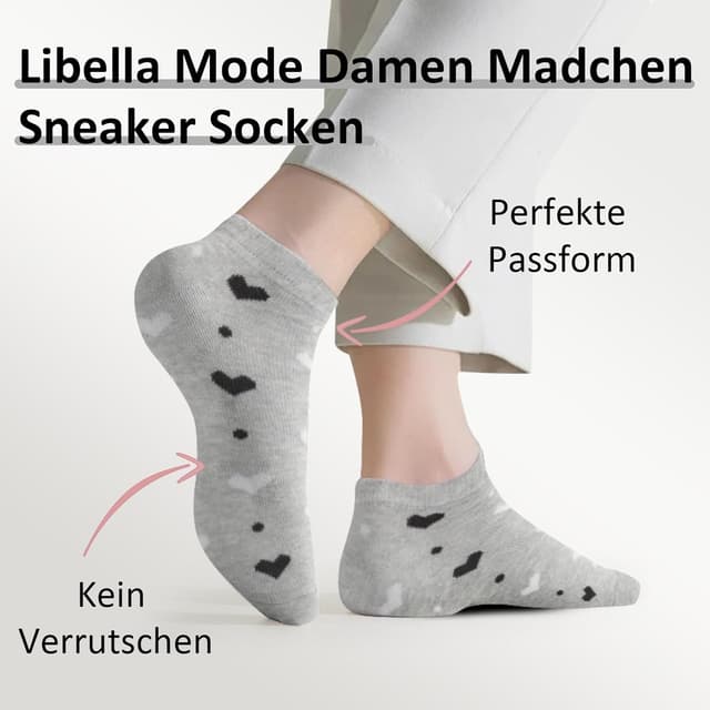 Detalle de Libella 12 paia di calzini donna corti in cotone (35-38 o 39-42) sportivi colorati con strisce e pois