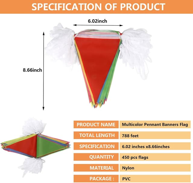 Detalle de EDATOFLY 240m Bunting Banner with 450 Nylon Pennant Flags – Waterproof party decoration