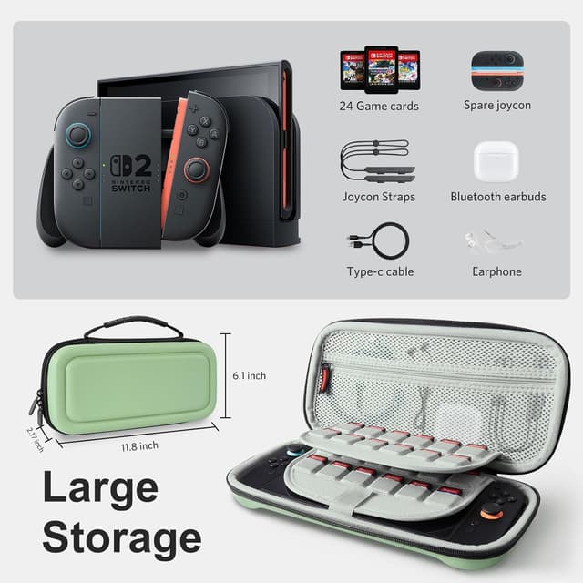 Detalle de CoBak Large Capacity Carrying Case for Nintendo Switch 2 (2025) 3-in-1 Accessories Bundle