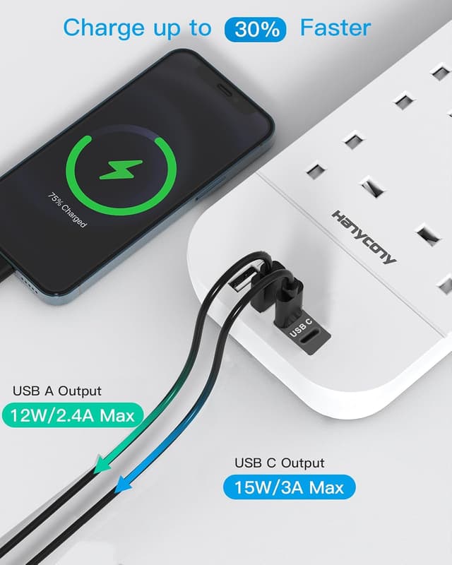 Detalle de Extension Lead 8-Way with 2 USB‑C