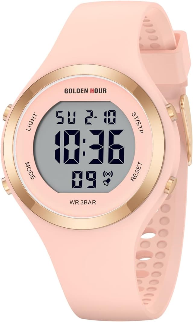 Detalle de GOLDEN HOUR Digital Uhr Damen – 5ATM wasserdichter Sport-Chronograph mit Silikonarmband