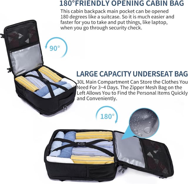 Thumbnail 5 de Mochila Viaje 40x30x20 para Ryanair, Vueling, Mochila Cabina 40x20x30 Mochila Viaje Cabina Avion con Compartimento Impermeable 24L Equipaje de Mano Bolsa Portatil 14 Pulgadas para Trabajo, Viajes