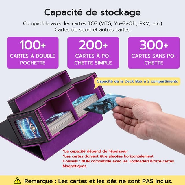 Detalle 2 de Tolesum Boîte à cartes double couche MTG avec tiroir pour dés, 2 fenêtres latérales et fermeture magnétique (jusqu’à 300+ cartes) – Violet noir
