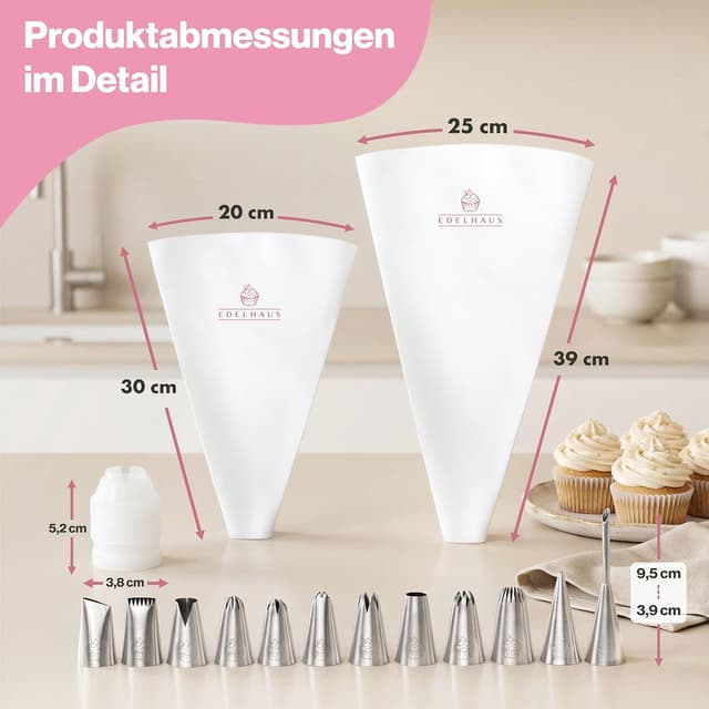 Detalle 2 de EDELHAUS Premium Spritzbeutel-Set 2-teilig (17-teilig) mit Edelstahldüsen, 30 cm & 40 cm