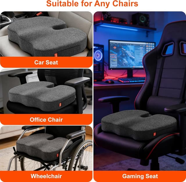 Thumbnail 6 de inaepeak Coussin en mousse à mémoire de forme gris clair pour chaise de bureau, voiture et maison