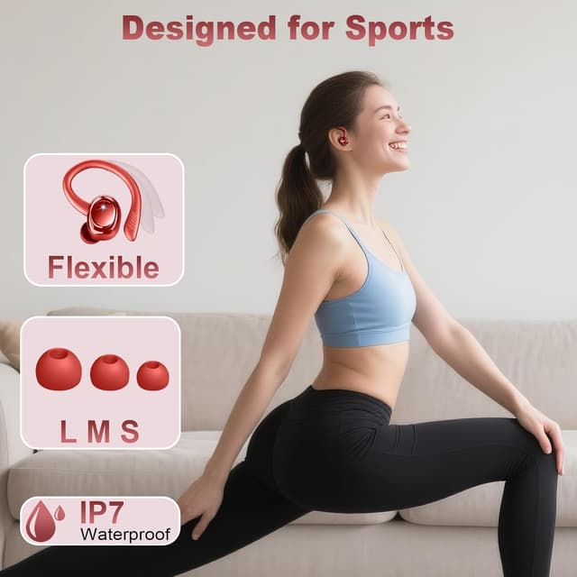 Detalle de Bluetooth 5.4 Sport-Kopfhörer (In-Ear) mit Ohrhaken, IPX7, 6D Stereo und 4× ENC-Mikrofonen