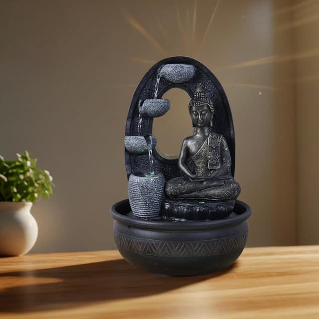 Detalle 2 de Fontaine d’intérieur Bouddha Harmonie Zen’Light (40 cm) avec 2 LED colorées et pompe silencieuse